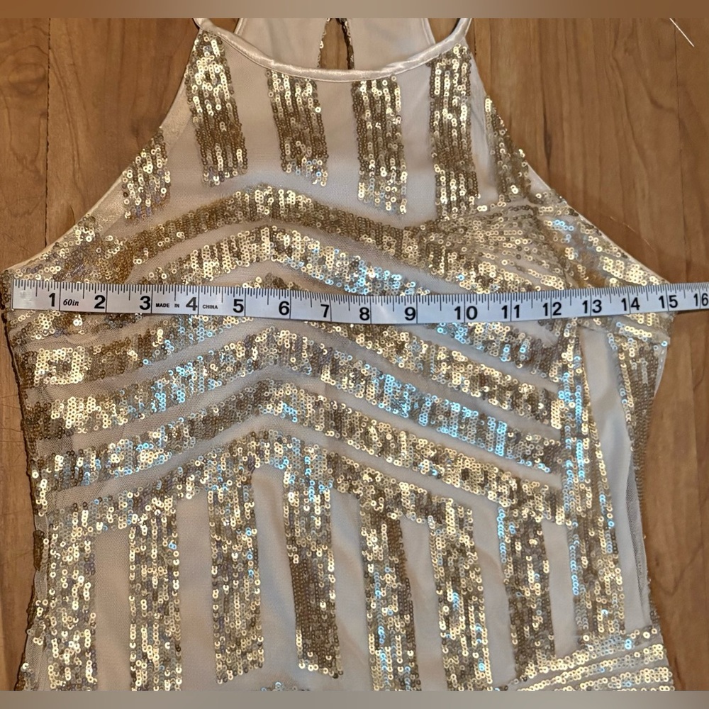 EUC, Sequin Hearts Gold Sequin Halter Minidress, Size Junior’s 3 - Picture 7 of 10